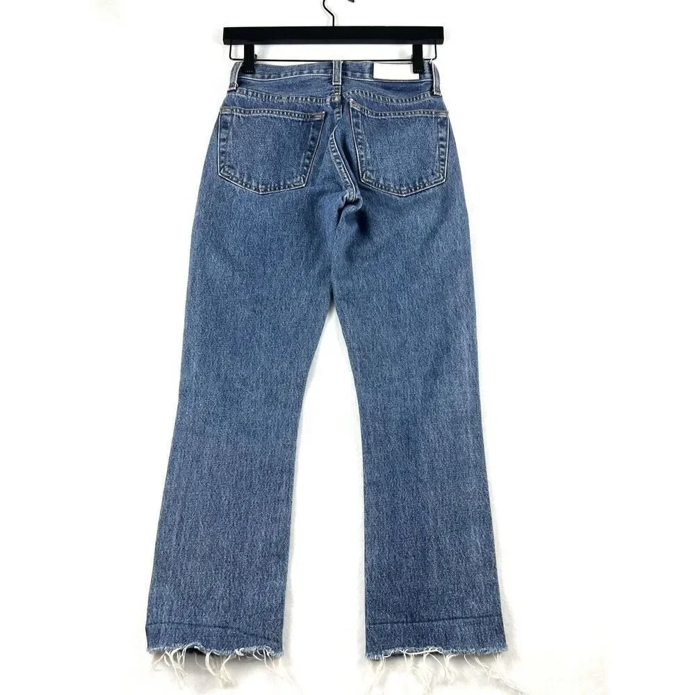 Re/Done Jeans women's‎ 24 Blue high rise ankle button fly Mid Wash Raw Hem